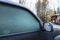 Suv / car with icy windows in winter Royalty Free Stock Photo