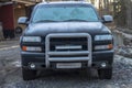 Suv / car with icy windows in winter Royalty Free Stock Photo