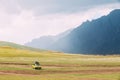 SUV Car On Off Road In Spring Mountains Landscape In Georgia. Dr Royalty Free Stock Photo