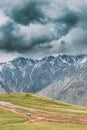 SUV Car On Off Road In Spring Mountains Landscape In Georgia. Royalty Free Stock Photo