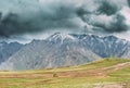 SUV Car On Off Road In Spring Mountains Landscape In Georgia. Royalty Free Stock Photo