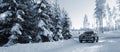 Suv, car on snowy roads Royalty Free Stock Photo