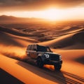 An SUV driving through the sand dunes, in the style of Australian landscape Royalty Free Stock Photo