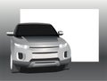 SUV, front view, on a background of a blank white banner Royalty Free Stock Photo