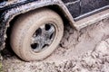 SUV got stuck in the mud in the forest, off-road Royalty Free Stock Photo