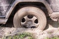 SUV got stuck in the mud, wheel closeup