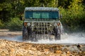 SUV Motor car Toyota Mega Cruiser driving on a forest Royalty Free Stock Photo