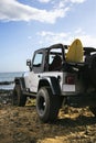 SUV and Surfboard at the Beach Royalty Free Stock Photo