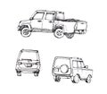 SUV and truck car hand sketch different angle