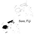 Suva Fiji. Detailed Country Map with Location Pin on Capital City.
