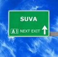 SUVA road sign against clear blue sky