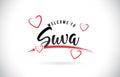 Suva Welcome To Word Text with Handwritten Font and Red Love Hearts.