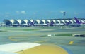Suvarnabhumi Airport or Bangkok International Airport as seen from the landed aircraft, Thailand