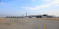 Suvarnabhumi Airport view, Airplane parking at passenger gate.