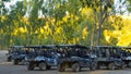 SUVs near Kibbutz Gadot in sunset in the northeast Galilee Israel Royalty Free Stock Photo