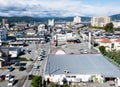 View of Kamisuwa onsen, a hot spring resort on the shores of Lake Suwako, from the top of