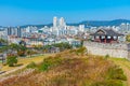 SUWON, KOREA, OCTOBER 24, 2019: Landscape of Suwon behind Hwaseong fortress, Republic of Korea