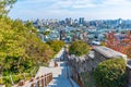 SUWON, KOREA, OCTOBER 24, 2019: Landscape of Suwon behind Hwaseong fortress, Republic of Korea