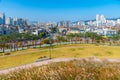 SUWON, KOREA, OCTOBER 24, 2019: Landscape of Suwon behind Hwaseong fortress, Republic of Korea