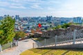 SUWON, KOREA, OCTOBER 24, 2019: Landscape of Suwon behind Hwaseong fortress, Republic of Korea