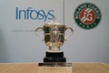 The Suzanne-Lenglen cup the women`s singles Roland Garros champion trophy on display at Court Philippe Chatrier in Paris, France