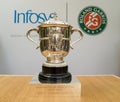 The Suzanne-Lenglen cup the women`s singles Roland Garros champion trophy on display at Court Philippe Chatrier in Paris, France