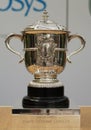 The Suzanne-Lenglen cup the women`s singles Roland Garros champion trophy on display at Court Philippe Chatrier in Paris, France