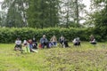 Suzdal, an outdoor painting and drawing lesson, a teacher teaches students to draw outdoors Royalty Free Stock Photo