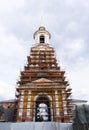 Suzdal, Russia - April 25, 2023. Restoration and restoration of the old bell tower in the convent