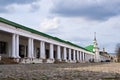 Suzdal, Russia - April 25, 2023. View of the Market Square and shopping arcades in the city center