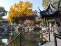 Autunm view over the rock and lake in the Lion Grove Garden in Suzhou, China Royalty Free Stock Photo