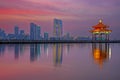 Suzhou skyline CBD and traditional pavilion night, China