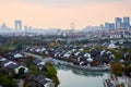 Suzhou Xietang ancient town and modern cityscape in the back