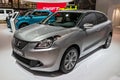 Suzuki Baleno subcompact car showcased at the Paris Motor Show. Paris, France - October 2, 2018