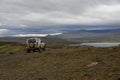 Suzuki Jimny all weel drive car on Borgarvirki. A columnar b