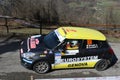 The Suzuki Swift race car during a speed test of the 46th Il Ciocco Rally on 10 and 11 March 2023. Royalty Free Stock Photo