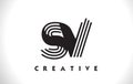 SV Logo Letter With Black Lines Design. Line Letter Vector Illus