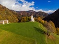 Sv. Marko chapel in Lower Danje, Slovenia , aerial drone view