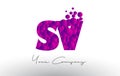 SV S V Dots Letter Logo with Purple Bubbles Texture.