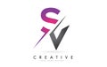 SV S V Letter Logo with Colorblock Design and Creative Cut