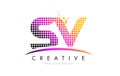 SV S V Letter Logo Design with Magenta Dots and Swoosh