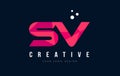 SV S V Letter Logo with Purple Low Poly Pink Triangles Concept