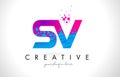 SV S V Letter Logo with Shattered Broken Blue Pink Texture Design Vector.