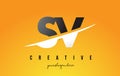 SV S V Letter Modern Logo Design with Yellow Background and Swoosh.