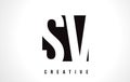 SV S V White Letter Logo Design with Black Square.