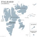 Svalbard, Jan Mayen and Bear Island political map Royalty Free Stock Photo