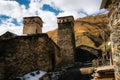 Svan Towers and machub house with flagstone, Ushguli, Svaneti, Georgia