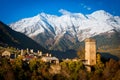 Svan towers in Mestia. Svaneti, Georgia Royalty Free Stock Photo