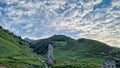 Svaneti - Svan watch tower next to a river located in the Greater Caucasus Mountain Range in Georgia.