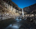 Svartifoss in Iceland with rainbow midday no clouds Royalty Free Stock Photo